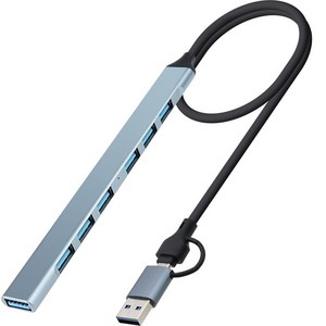 컴스 USB A타입 C타입 7포트 USB허브 FW084, 그레이, 1개