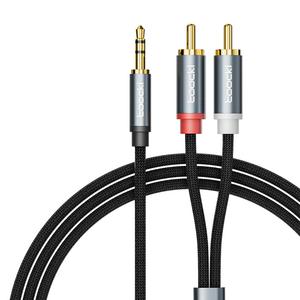 Toocki 투키 스테레오 3.5mm AUX to 2RCA 오디오 케이블 2m, 그레이, TYPX4-MDA0G