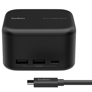 벨킨 USB C 6 in 1 코어 GaN 독 130W INC018qcBK, 블랙, 1개