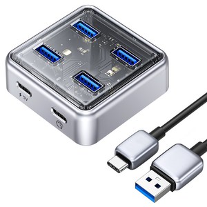 오리코 USB 3.2 4포트 무전원 앤 유전원 겸용 허브 Type C 0.5m XHJ4U-U3-05, 혼합색상, 1개