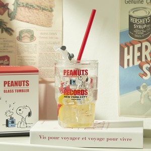 피너츠 글라스 텀블러, 혼합색상, 450ml, 1개