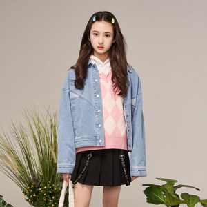 애플핑크 여아용 탈착 후드 절개 데님 자켓 S102