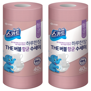 스카트 하루한장 THE 버블 항균 수세미, 로즈핑크, 40개입, 2개