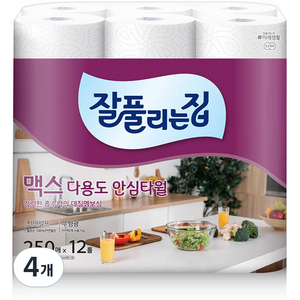 잘풀리는집 맥스 다용도 천연펄프 롤키친타올, 250매, 48개