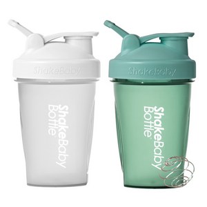 쉐이크베이비 보틀 쉐이커 2종 세트, 화이트 + 그린, 600ml, 2개