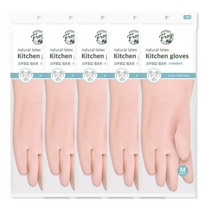 프로그 라텍스 고무장갑 컴포트, 베이비핑크, 중(M), 5개