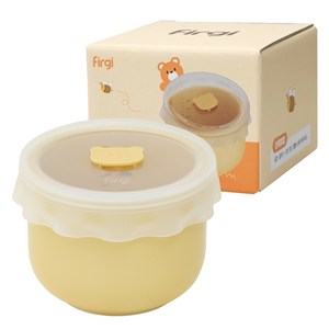 퍼기 꿀단지 도자기 이유식 밀폐 보관용기 + 뚜껑 세트, 250ml, 버터옐로우, 1세트