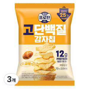 롯데웰푸드 이지프로틴 고단백질 감자칩 소금빵맛, 3개, 50g