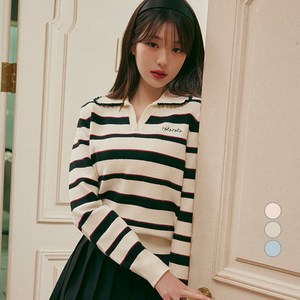 로라로라 여성용 V NECK COLLAR STRIPE KNIT PULLOVER