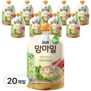 맘마밀 안심 이유식 9개월 부터, 100g, 20개, 시금치와 연근소고기