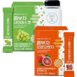 참앤들황토농원 데이앤 콤부차 샤인머스켓 5g x 30p + 모로오렌지 5g x 30p + 전용보틀 세트, 1세트, 150g, 30개입