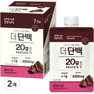 빙그레 건강 tft 더단백 파우더 초코 7p, 2개, 217g