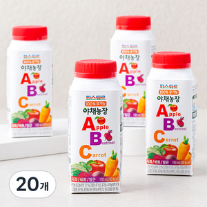 파스퇴르 유기가공식품 인증 야채농장 ABC 과채 주스, 190ml, 20개