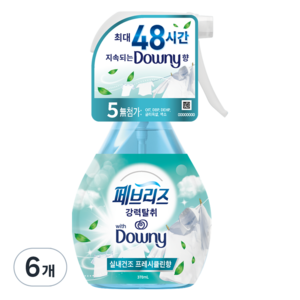 페브리즈 섬유탈취제 다우니 실내건조 프레시클린향 본품, 370ml, 6개