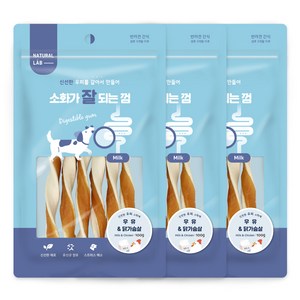 내츄럴랩 소화가 잘되는 껌 강아지 간식, 우유 + 닭가슴살 혼합맛, 100g, 3개