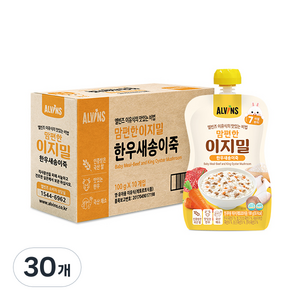 엘빈즈 이지밀 맘편한 파우치 이유식 7개월 이상, 30개, 한우새송이죽