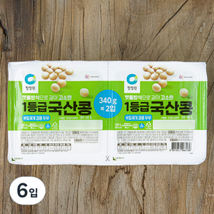 청정원 국내산 콩 두부, 340g, 6입