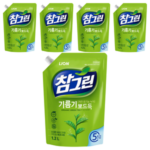 참그린 레몬 녹차 뽀드득 어드밴스 주방세제 리필, 1.2L, 5개