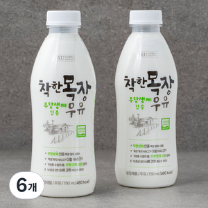 건국유업 무항생제 인증 착한목장 우유, 750ml, 6개