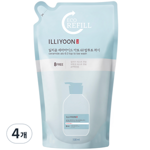 일리윤 세라마이드 아토 6.0 탑투토 워시 무향 리필, 500ml, 4개