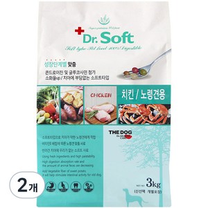 더독 노령견용 닥터소프트 치킨 소프트사료, 닭, 3kg, 2개