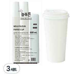 neulpuleun 무인쇄 종이컵 뚜껑 세트 600ml, 100개입, 3세트