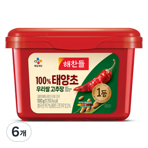 해찬들 태양초 우리쌀 고추장, 500g, 6개