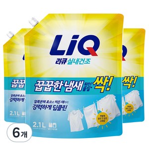 리큐 꿉꿉한 냄새 싹 실내건조 플로럴향 액체세제 리필, 2.1L, 6개