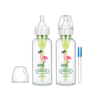 닥터브라운 플라밍고 데코 네로우넥 유리 젖병 2p 세트, 혼합색상, 250ml, 1세트