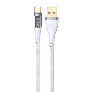 USAMS USB A-C타입 PD 66W 투명 디스플레이 고속충전 데이터 전송 케이블 6A US-SJ572, 화이트, 1.2m, 1개