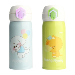 상상앤드 풍냥 멍지 텀블러 2p, 블루 + 그린, 350ml, 1세트