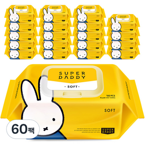 슈퍼대디 저자극 아기물티슈 소프트 캡형, 50g, 100매, 60개