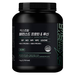 익스트림 밸런스드 프로틴 & 류신 초코맛 복합 파우더, 1kg, 1개