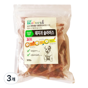 굿펫 천연수제 강아지 간식, 돼지귀슬라이스, 500g, 3개