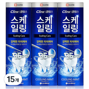 LG생활건강 클링스 스케일링 케어 쿨링민트 치약, 100g, 15개