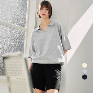 ELLE PARIS 오픈카라 반팔 맨투맨 스웻셔츠