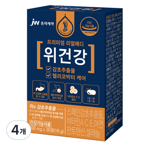 JW중외제약 프리미엄 리얼메디 위건강 감초 DGL 18g, 30정, 4개