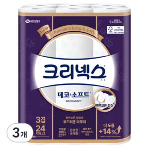 크리넥스 3겹 데코&소프트 천연펄프 고급롤화장지, 28m, 24개입, 3개