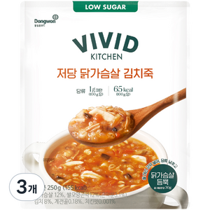 비비드키친 저당 닭가슴살 김치죽, 250g, 3개