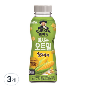 퀘이커 마시는 오트밀 찰옥수수, 50g, 3개