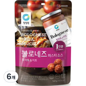 청정원 싱글 파우치 볼로네즈 파스타 소스, 6개, 140g