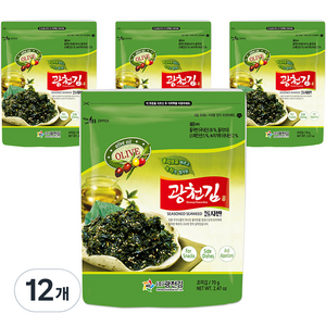 광천김 올리브유 바르고 녹차가 첨가된 광천 돌자반, 70g, 12개