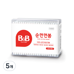 비앤비 순면 면봉, 200개입, 5개