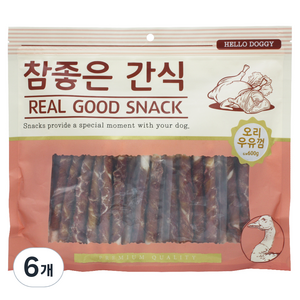 헬로도기 참좋은간식 건조간식, 오리우유껌, 600g, 6개