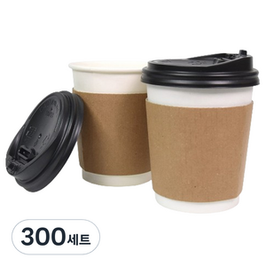 대성산업 종이컵 300ml + 개폐형 뚜껑 + 홀더 세트, 300세트