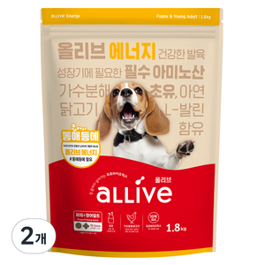 대주펫푸드 올리브 강아지 퍼피 앤 영 어덜트 에너지 사료, 닭, 1.8kg, 2개