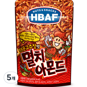 바프 넛츠앤스낵스 매운고추장맛 멸치 아몬드, 100g, 5개