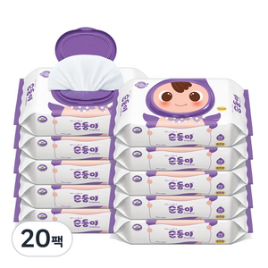 순둥이 프리미엄 엠보싱 아기 물티슈 캡형 65gsm, 70개입, 20개