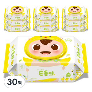 순둥이 베이직 엠보싱 봄 신학기 에디션 물티슈 캡형, 100매, 30개