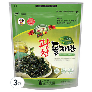 광천김 올리브유 바르고 녹차가 첨가된 광천 돌자반, 70g, 3개